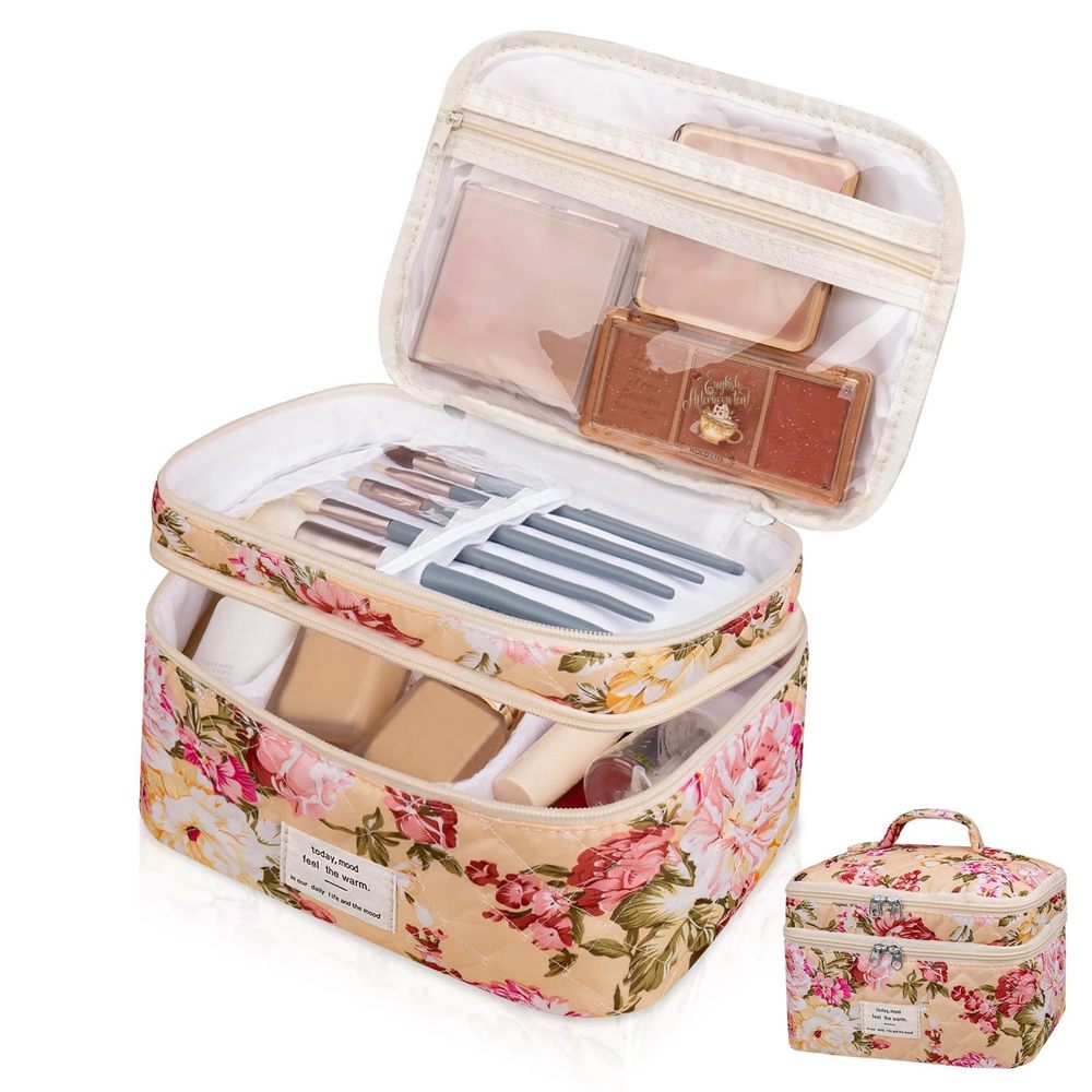 Makeup Bag, Large Cosmetic Bag For Women Girls, Cute Quilted Makeup Bags,😎